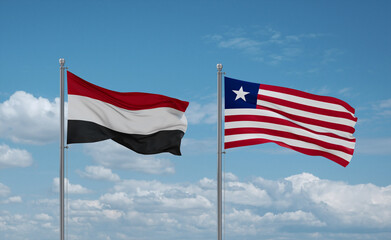Liberia and Yemen flags, country relationship concept