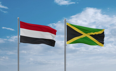 Jamaica and Yemen flags, country relationship concept