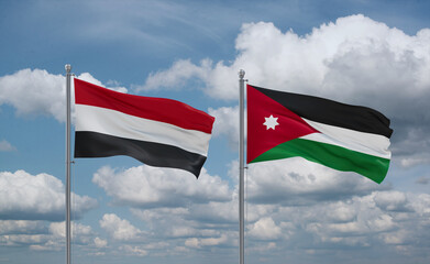 Jordan and Yemen flags, country relationship concept