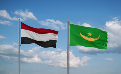 Mauritania and Yemen flags, country relationship concept