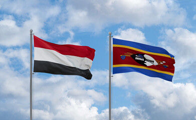 Eswatini and Yemen flags, country relationship concept
