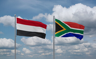 South Africa and Yemen flags, country relationship concept
