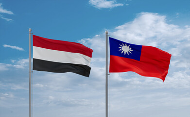 Taiwan and Yemen flags, country relationship concept