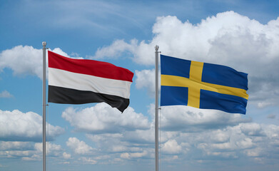 Sweden and Yemen flags, country relationship concept