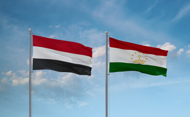 Tajikistan and Yemen flags, country relationship concept