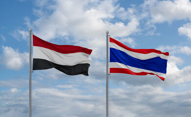 Thailand and Yemen flags, country relationship concept