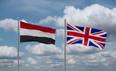 United Kingdom and Yemen flags, country relationship concept
