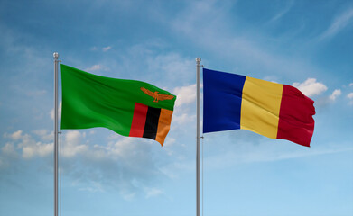 Chad and Zambia flags, country relationship concept