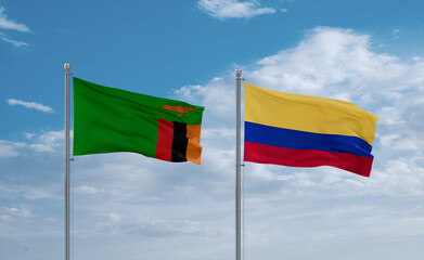 Colombia and Zambia flags, country relationship concept