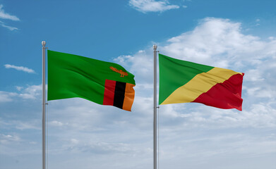 Congo and Zambia flags, country relationship concept