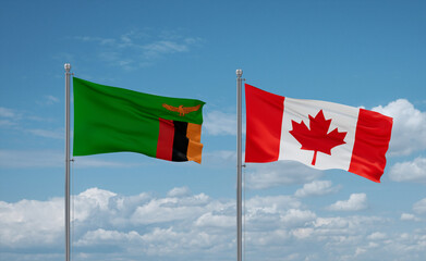 Canada and Zambia flags, country relationship concept