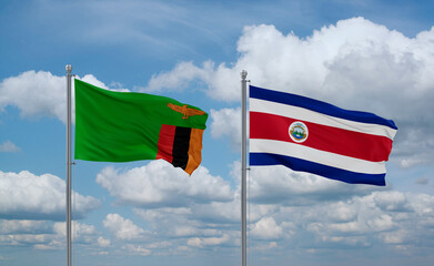 Costa Rico and Zambia flags, country relationship concept