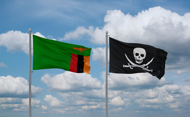 Pirate and Zambia flags, country relationship concept