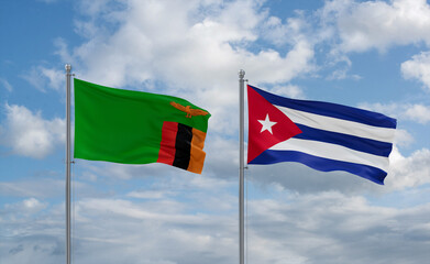Cuba and Zambia flags, country relationship concept