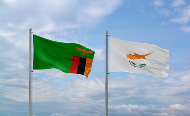Cyprus and Zambia flags, country relationship concept