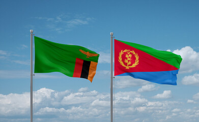 Eritrea and Zambia flags, country relationship concept