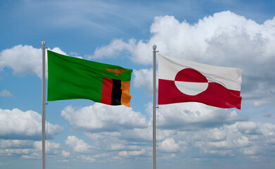 Greenland and Zambia flags, country relationship concept