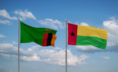 Guinea-Bissau and Zambia flags, country relationship concept