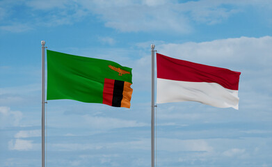 Indonesia and Zambia flags, country relationship concept