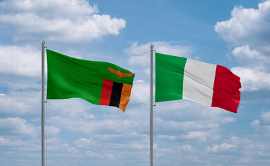Italy and Zambia flags, country relationship concept