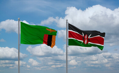 Kenya and Zambia flags, country relationship concept