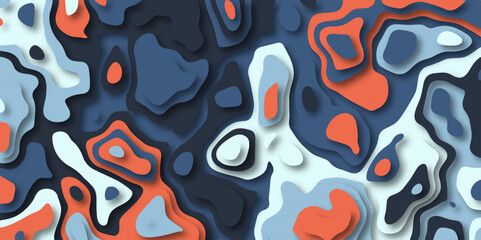 Abstract wavy line 3d paper cut white background. Topographic colorful geometric map relief texture with curved layers and shadow. Abstract white paper cut shapes background with shadow topography.
