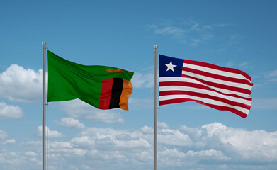 Liberia and Zambia flags, country relationship concept