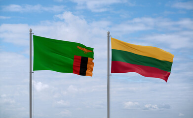 Lithuania and Zambia flags, country relationship concept
