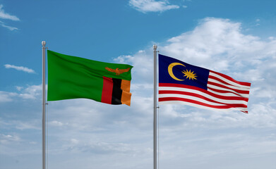 Malaysia and Zambia flags, country relationship concept