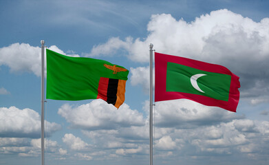 Maldives and Zambia flags, country relationship concept