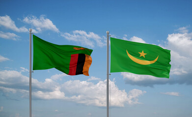 Mauritania and Zambia flags, country relationship concept