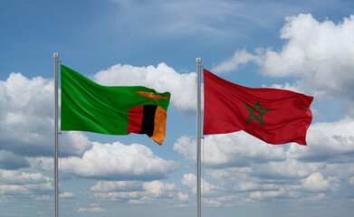 Morocco and Zambia flags, country relationship concept