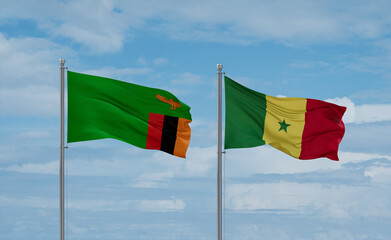 Senegal and Zambia flags, country relationship concept