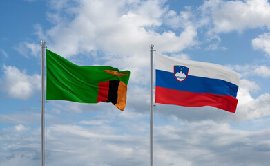 Slovenia and Zambia flags, country relationship concept