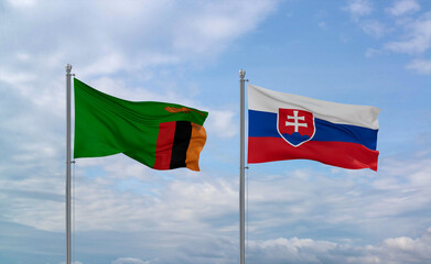 Slovakia and Zambia flags, country relationship concept