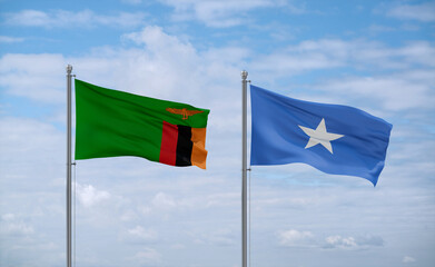 Somalia and Zambia flags, country relationship concept