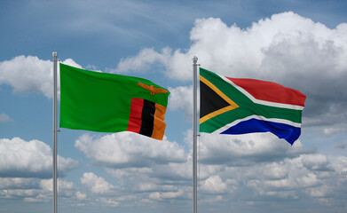 South Africa and Zambia flags, country relationship concept