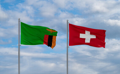 Switzerland and Zambia flags, country relationship concept
