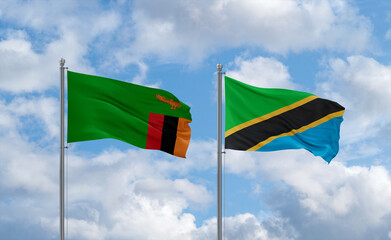 Tanzania and Zambia flags, country relationship concept