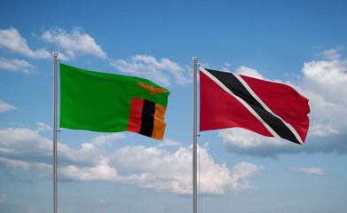 Trinidad and Tobago and Zambia flags, country relationship concept