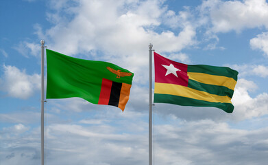 Togo and Zambia flags, country relationship concept