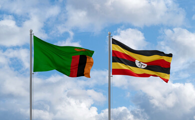 Uganda and Zambia flags, country relationship concept
