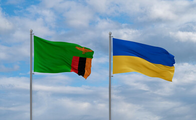 Ukraine and Zambia flags, country relationship concept