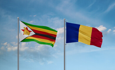 Chad and Zimbabwe flags, country relationship concept