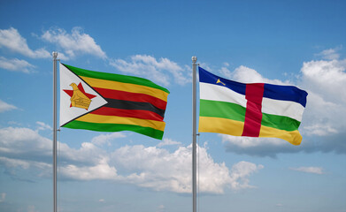 Central African Republic and Zimbabwe flags, country relationship concept