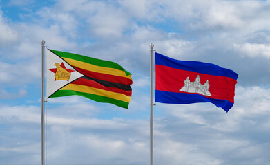 Cambodia and Zimbabwe flags, country relationship concept