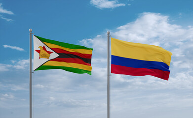 Colombia and Zimbabwe flags, country relationship concept