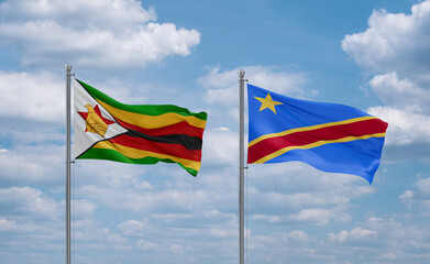 Congo and Zimbabwe flags, country relationship concept