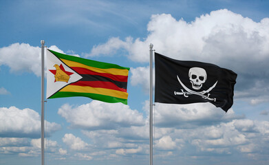 Pirate and Zimbabwe flags, country relationship concept