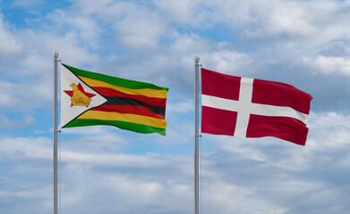 Denmark and Zimbabwe flags, country relationship concept